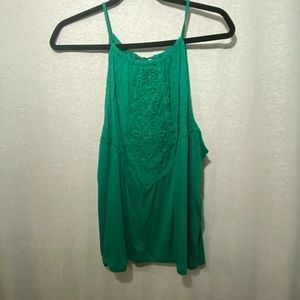Green lace tank with keyhole back